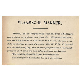 Vlaams oproepbulletin / strooibiljet – 'Vlaamsche Makker'