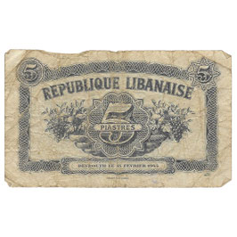 Republique Libanese - 5 Piastres - 1944