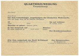 Wehrmacht - Quartierzuweisung (Kwartierbewijs)