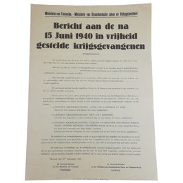 Affiche - 'Bericht aan de na 15 juni 1940 in vrijheid gestelde krijgsgevangenen' - 1941