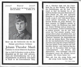 Doodsprentje van 'Johann Theodor Mauß'