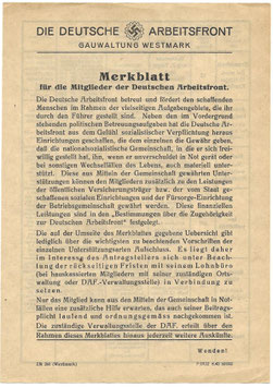 Die deutsche Arbeitsfront - Gauwaltung Westmark - Merkblatt