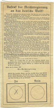 Duitse stembrief referendum - 1933