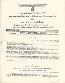 Verordnungsbaltt des Militärbefehlsbabers in Belgien und Nordfrankreich - 1940