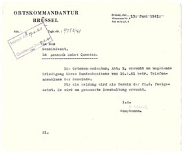 Ortskommandantur Brüssel - telefoonaansluiting Sint-Kwintens-Lennik - 1941