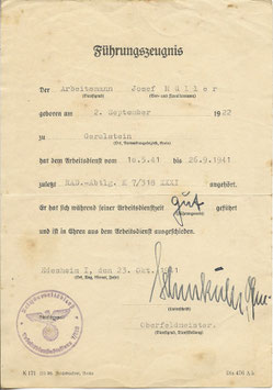 Reichsarbeitsdienst - 'Führungszeugnis' - 1941
