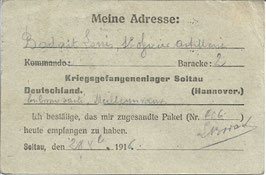 Feldpostkarte - Kriegsgefangenensendung - 1916