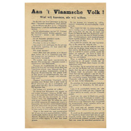 Vlaams-nationalistisch pamflet “Aan 't Vlaamsche Volk!” – Interbellum (ca. 1920-1930)