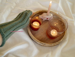 Wunderbarste Fräuleins- Handstulpen mit Daumenöffnung, 100 % Schurwolle (Merino extrafein), kleine Häkelbögen