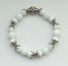 Armband weiße Jade und Edelstahlperlen