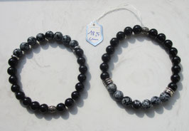 Armband aus schwarzem Turmalin mit Schneeflockenobsidian I