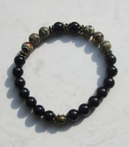 Armband aus schwarzem Turmalin mit DZI-Achat