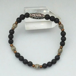 Armband schw. Lava mit alt-silberf. Ornament