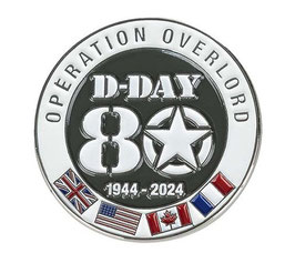 Embleem metaal D-Day 80 pin 1944-2024 met geallieerde vlaggen