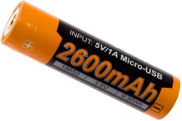 Opruiming! Fenix ARB-L18-2600U 18650 accu met micro-USB-poort, 2600 mAh