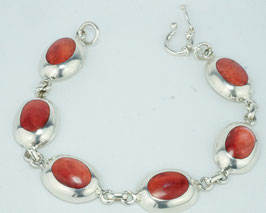 Armband mit Spondylus ovalen Perlen in 950 Silber gefasst, 18,5 cm  / Bracelet with Spondylus beads  set in 950 silver, 18,5 cm