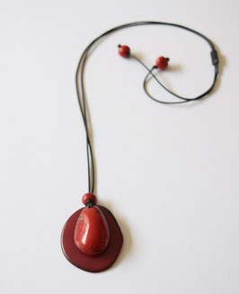 Tagua Kette "Conchaloe", rot-weinrot verstellbar/ Tagua Necklace "Conchaloe", red-winered,  adjustable