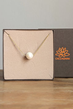 Collana girocollo in argento placcato oro con una perla bianca di 11 mm