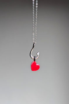 T'Amo - Collana in argento con amo da pesca e cuore