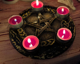 Kerzenständer "Golden Pentagramm" - auf Schieferstein