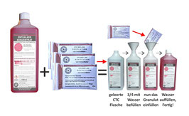 1-Liter-Flasche CTC RED LINE Entkalker und 3 Beutel REVOLUTION Granulat à 125 g