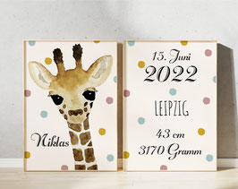 2er Kinderzimmer Bilder Set, Giraffe Poster Bilder für Kinder