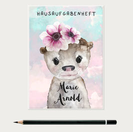 Otter Mädchen Hausaufgabenhefthülle mit Namen, Geschenkidee zum Schulanfang