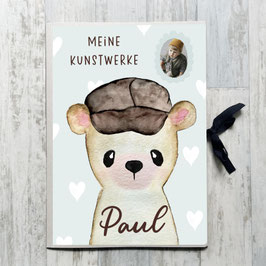 Bär Junge Sammelmappe A3 für Kinder, Meine Kunstwerke Mappe personalisiert mit Namen und Foto