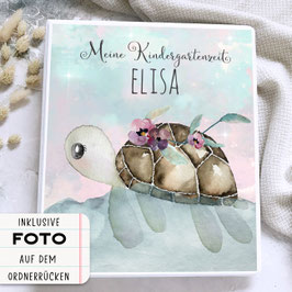 Kindergarten Portfolio, Kindergartenordner Kindergartenmappe personalisiert mit Namen, Ordner für Kindergarten Schildkröte Mädchen