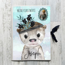 Otter Junge Sammelmappe A3 für Kinder, Meine Kunstwerke Mappe personalisiert mit Namen und Foto