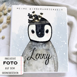Kindergarten Portfolio, Kindergartenordner Kindergartenmappe personalisiert mit Namen, Ordner für Kindergarten Pinguin