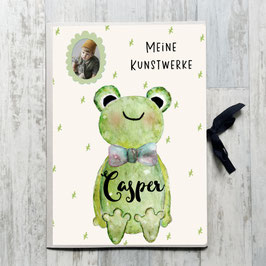 Frosch Sammelmappe A3 für Kinder, Meine Kunstwerke Mappe personalisiert mit Namen und Foto