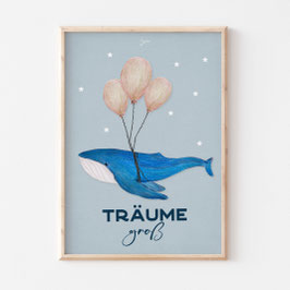 Kinderzimmer Wandbild Wal mit Luftballons