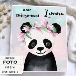 Kindergarten Portfolio, Kindergartenordner Kindergartenmappe personalisiert mit Namen, Ordner für Kindergarten Panda Mädchen