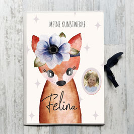 Fuchs Mädchen Sammelmappe A3 für Kinder, Kunstwerke Mappe personalisiert mit Namen und Foto
