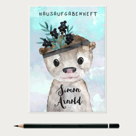 Otter Hausaufgabenheft Hülle mit Namen, Schulkind Grundschule Geschenk