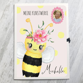 Biene Mädchen Sammelmappe A3 für Kinder, Meine Kunstwerke Mappe personalisiert mit Namen und Foto