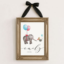 Personalisiertes Poster Elefant und Maus | Geschenk zur Geburt | Kinderzimmer Deko mit Name & Geburtsdatum