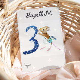 Bügelbild Zahl 3 mit Maus