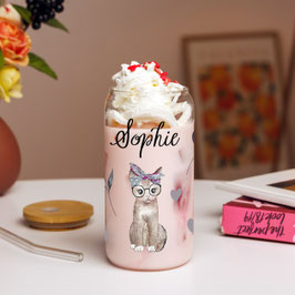 Glas Becher Katze personalisiert