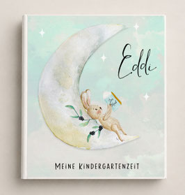 Hase auf dem Mond Kindergarten Ordner personalisiert mit Name, Portfolio Ordner für den Kindergarten Kindergrippe oder Tagesmutti