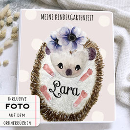 Igel Mädchen Kindergarten Portfolio, Kindergartenordner Kindergartenmappe personalisiert mit Namen