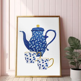 Poster Wandbild Kaffeekanne und Tassen