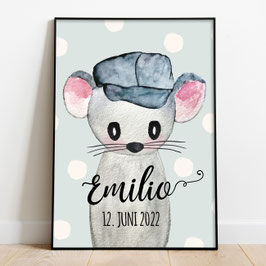 Maus Poster, Kinderzimmerbild mit Namen