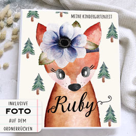 Kindergartenordner personalisiert mit Namen, Ordner für Kindergarten Fuchs Mädchen