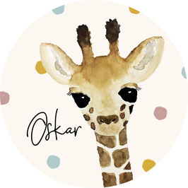 Holzscheibenbild mit Namen, Giraffe Kinderzimmer Deko
