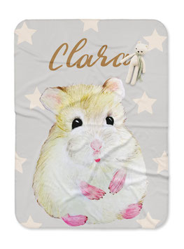 Fleecedecke mit Namen, Hamster Kinderdecke personalisiert
