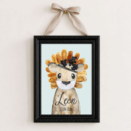 Kinderzimmer Poster Löwe | Personalisierbares Geschenk zur Geburt | Kinderzimmer Deko mit Namen