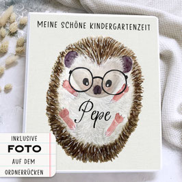Igel Kindergarten Portfolio mit Foto, Kindergartenordner Kindergartenmappe personalisiert mit Namen, Ordner für Kindergarten