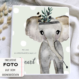 Kindergarten Portfolio, Kindergartenordner Kindergartenmappe personalisiert mit Namen und Foto, Ordner für Kindergarten Elefant